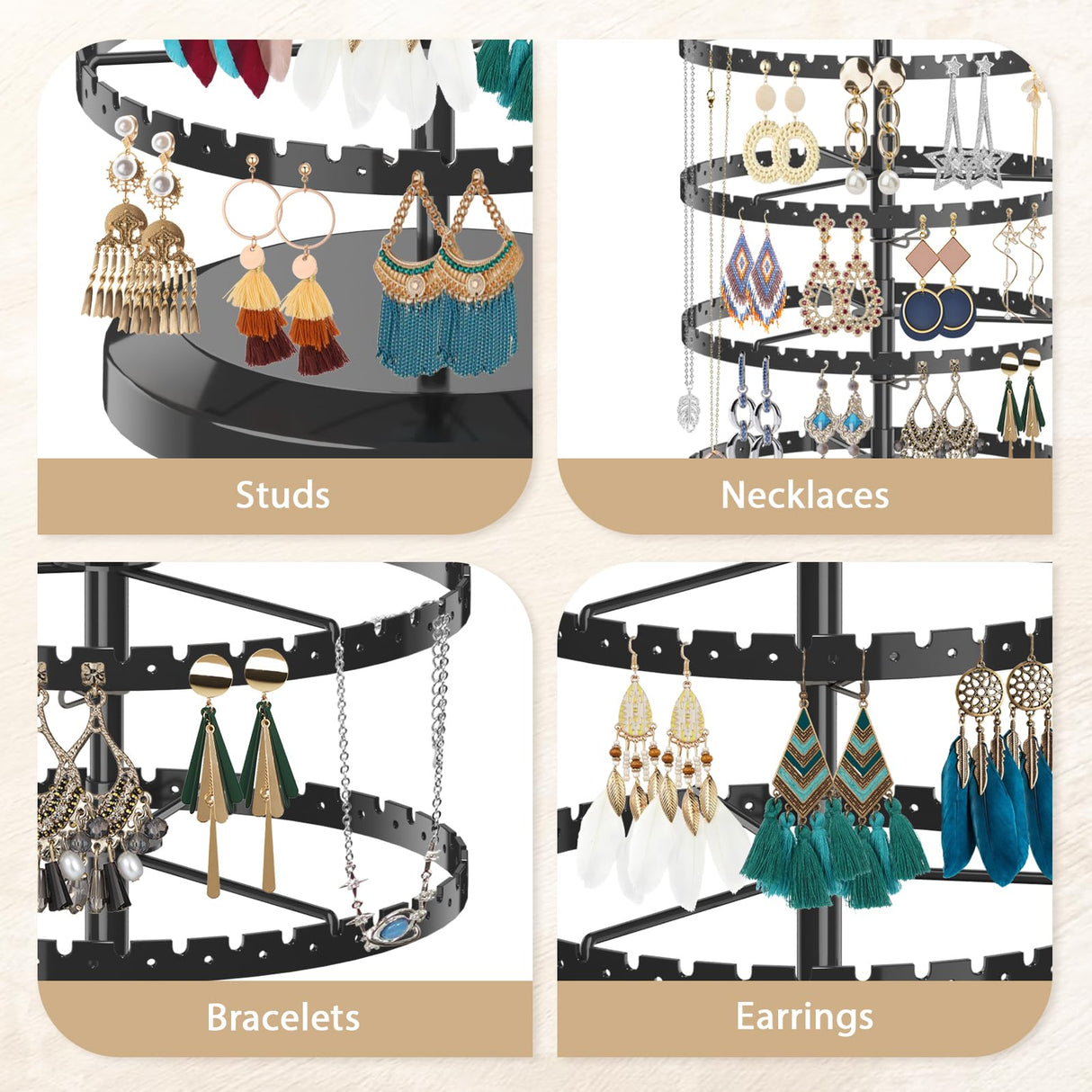 LASZOLA 6 Tier Rotating Earring Holder Organizer, Adjustable Metal Jewelry Display Stand for Women Girls, 480 Holes and Grooves Large Stud Earring LASZOLA