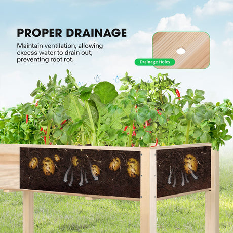 VIVOSUN Elevated Wooden Raised Garden Bed, 48 x 24 x 30 Inches, Outdoor Wood Planter Box w Bed Liner and Gloves for Garden, Patio, Balcony, Backyard VIVOSUN