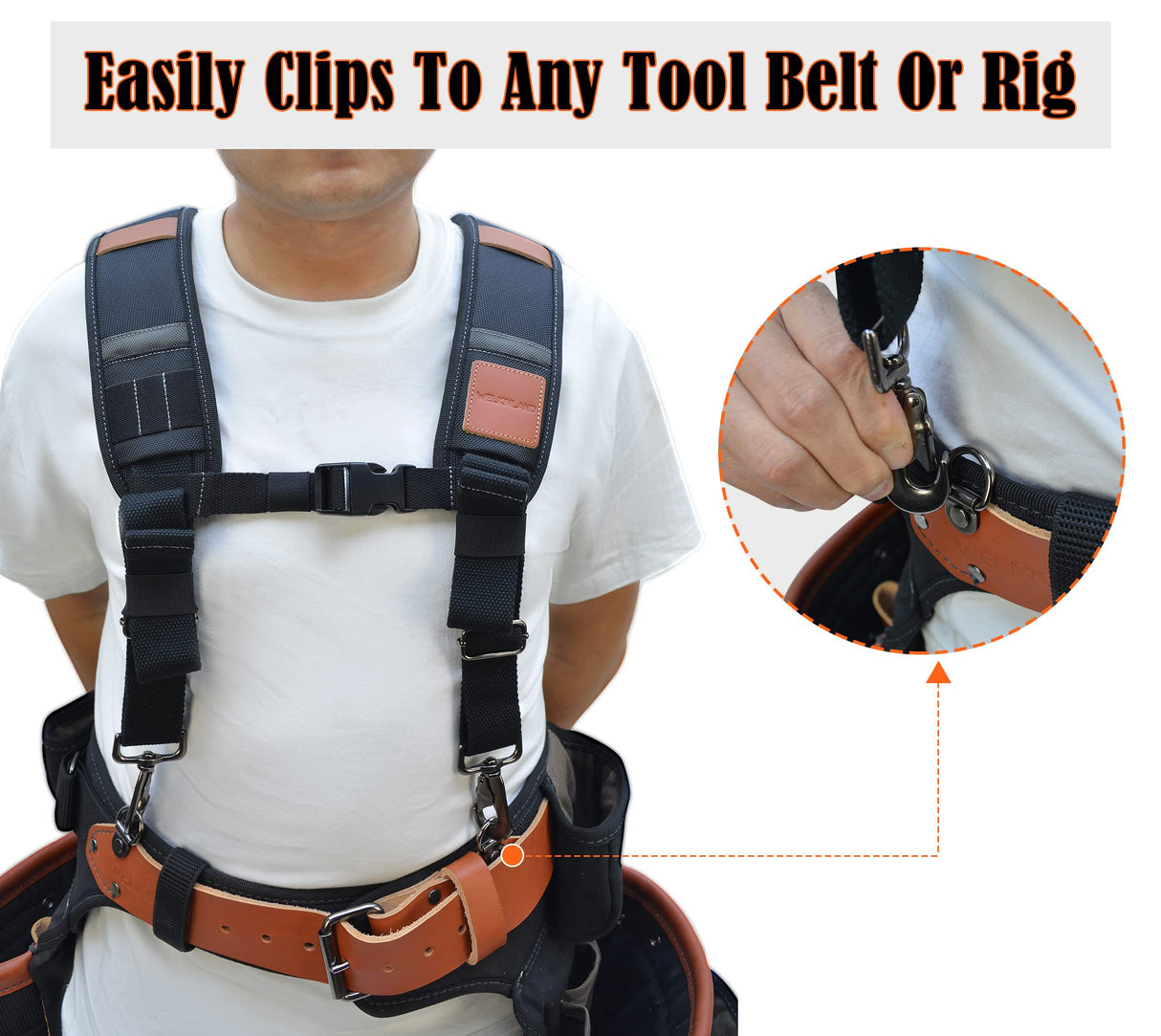 WELKINLAND Heavy-Duty leather tool belt suspenders, Leather tool bag suspenders, Carpenter suspenders, Construction tool belt for men WELKINLAND