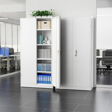 INTERGREAT Metal Storage Cabinet with Lock, 72" Office Storage Cabinet with Locking Doors and 4 Adjustable Shelves, White Lockable Steel Cabinet for INTERGREAT