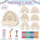 12 Pack Wind Chime Crafts for Kids, Make Your Own Boho Rainbow Wind Chime Kit DIY Coloring Wooden Craft Unfinished Rainbow Wood Ornaments for Girls TREACLUB