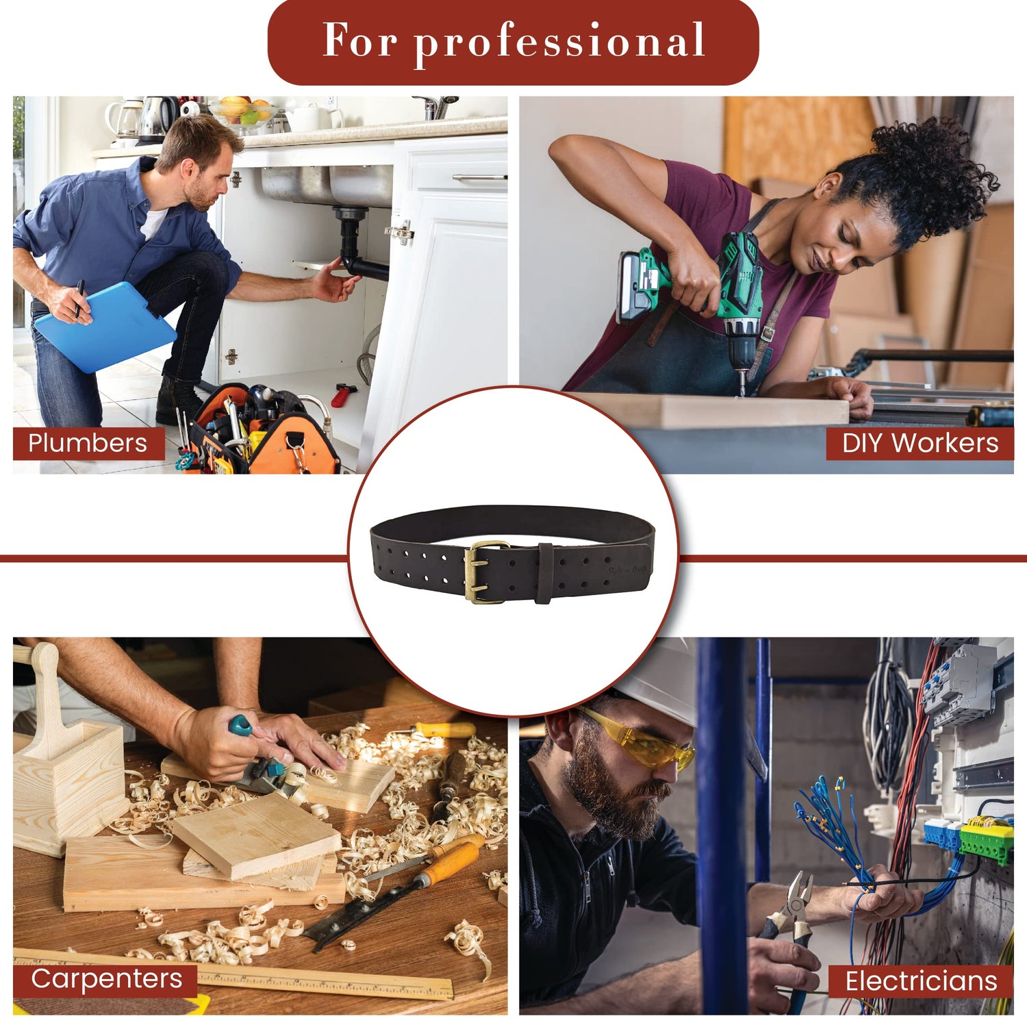 Style n Craft - 2" Wide Full-Grain Oiled Leather Work Belt, Durable and Rugged Belt, Dark Brown (#74052) - WoodArtSupply