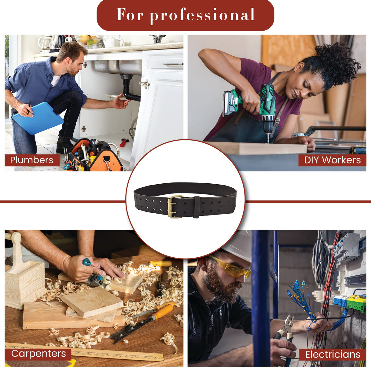 Style n Craft - 2" Wide Full-Grain Oiled Leather Work Belt, Durable and Rugged Belt, Dark Brown (#74052) - WoodArtSupply