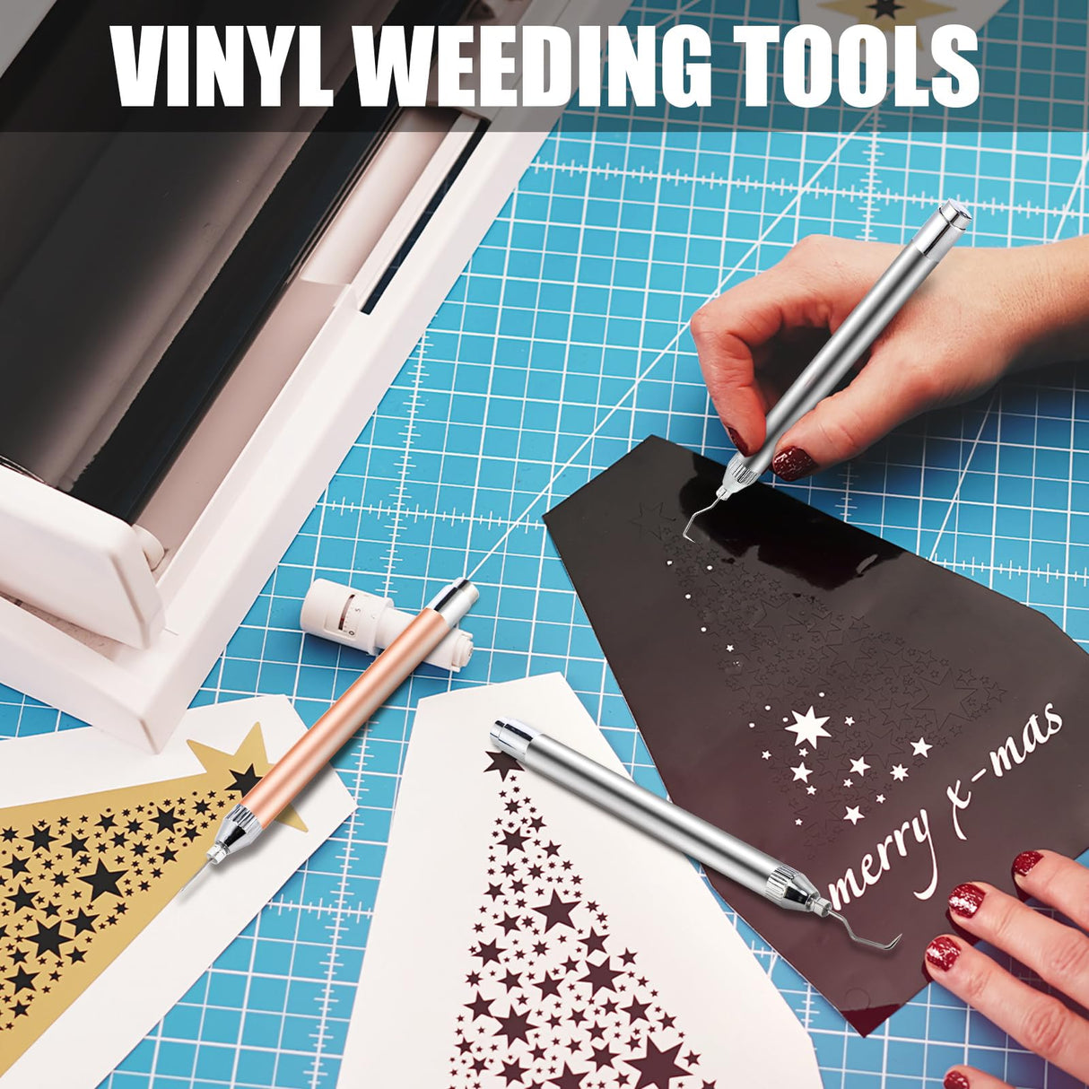 Therwen 2 Pcs LED Weeding Tools for Vinyl Weeding Vinyl Tool with Light Pin Hook Lighted Weeding Pen for Removing Iron on Tiny Vinyl Paper Silhouette Therwen