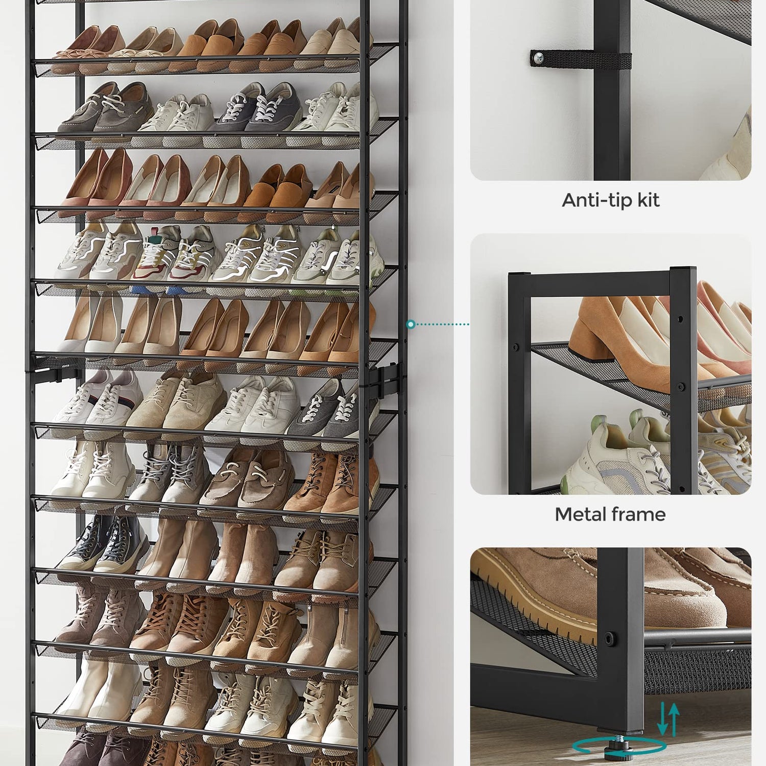 SONGMICS Shoe Rack, 12-Tier Tall Metal Shoe Storage Organizer for Closet, Entryway, Garage, Set of 2 6-Tier Big Stackable Shoes Rack Shelf, SONGMICS