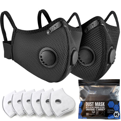 BASE CAMP Silver and Black Upgrade M Plus Dust Mask, Reusable Respirator Mask with with 6 Activated Carbon Filters, Safety Work Masks for Woodwork BASE CAMP