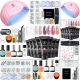 Modelones Poly Nail Gel Kit 8 Rosy Pink Colors with 48W LED Nail Lamp Poly Extension Gel Complete Nail Art Tools Professional Starter Manicure Kit modelones