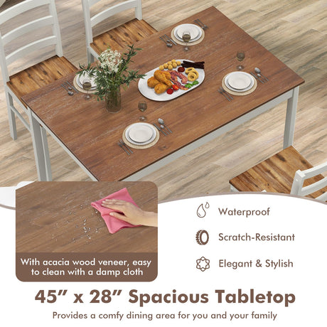 Giantex Dining Table Set for 4, Solid Wood Rectangular Table & 4 Chairs, 5 Pieces Farmhouse Dinette Set w/Rubber Wood Legs, Space-Saving Kitchen Giantex