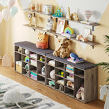 DINZI LVJ Shoe Storage Bench with Cushion, 16-Cubby Shoe Rack, Adjustable Shelves, Multifunctional Shoe Organizer Bench for Entryway, Mudroom, DINZI LVJ