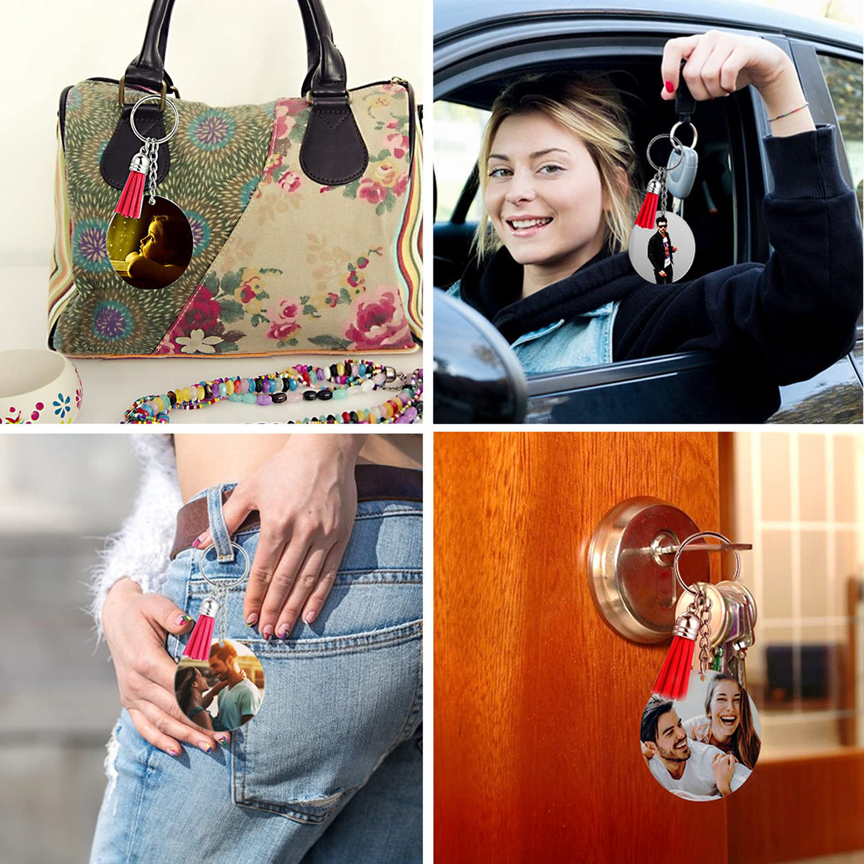 120 pcs Acrylic Keychain Blank with Key Rings: Tassels Key Chain for Craft,Bulk Keychain Rings,Key Chain Kit For Girls, Silver Lganze