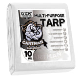 CARTMAN Finished Size 12x20 Feet 10 Mil White Heavy Duty Poly Tarp, Multipurpose Protective Cover, UV Resistant, Waterproof Poly Tarpaulin with CARTMAN