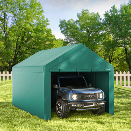 Outdoor Carport 10x20ft Heavy Duty Car Tent, Portable Garage Canopy Storage Shed, Car Shelter with Detachable Side Walls&Doors, All-Season Tarp for Grezone