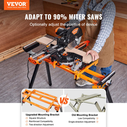 VEVOR Miter Saw Stand, 79in Collapsible Rolling Miter Saw Stand with One-piece Mounting Brackets Clamps Rollers, Heavy Duty Folding Miter Saw Stand - WoodArtSupply