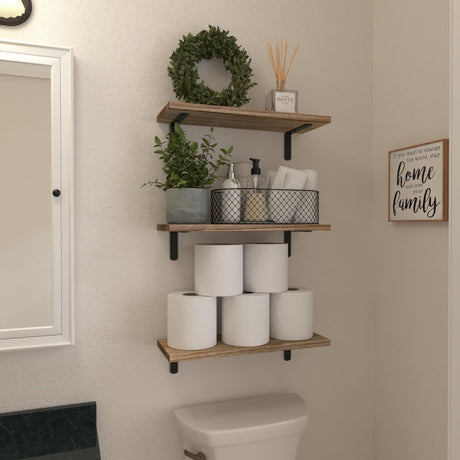 WOPITUES Rustic Brown Floating Shelves Set of 6 for Stylish Wall Storage and Home Décor WOPITUES