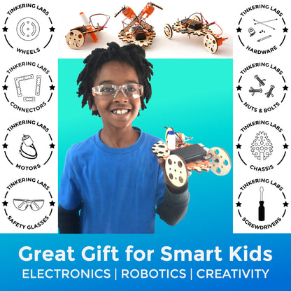 Tinkering Labs Robotics Engineering Kit | Designed by Scientists in USA | 50+ Parts | 10+ STEM Projects For Kids 8-12 | Learn Electronics, Science |