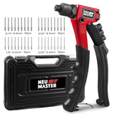 NEU MASTER Rivet Gun with 200Pcs Rivets, Manual Rivet Gun Kit with 4 Tool-Free Interchangeable Rivet Heads, BMC Case, Heavy Duty Single Hand Riveter NEU MASTER