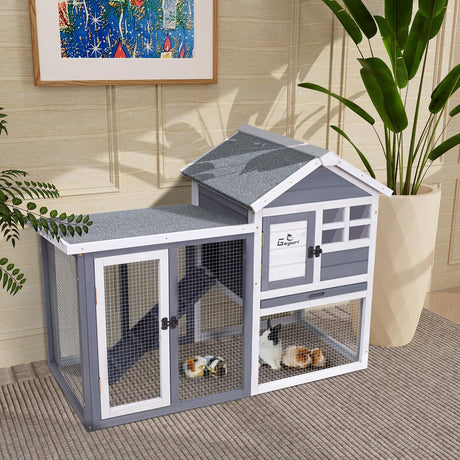GEGURI Rabbit Hutch Indoor Rabbit Cage Outdoor, Chicken Coop Bunny Cage with Waterproof Roof, Pull Out Tray, Predator-Resistant Fencing GEGURI