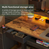 FEZIBO 63" L Shaped Standing Desk with LED Strip, Electric Triple Motor Sit Stand up Corner Desk Height Adjustable with Monitor Stand & Shelves, 2 FEZIBO