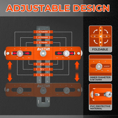 AUXTUR Cabinet Hardware Jig, Adjustable Cabinet Handle Template Tool with Alignment Hole, Punch Locator Drill Guide for Knobs,Handles and Pulls, - WoodArtSupply