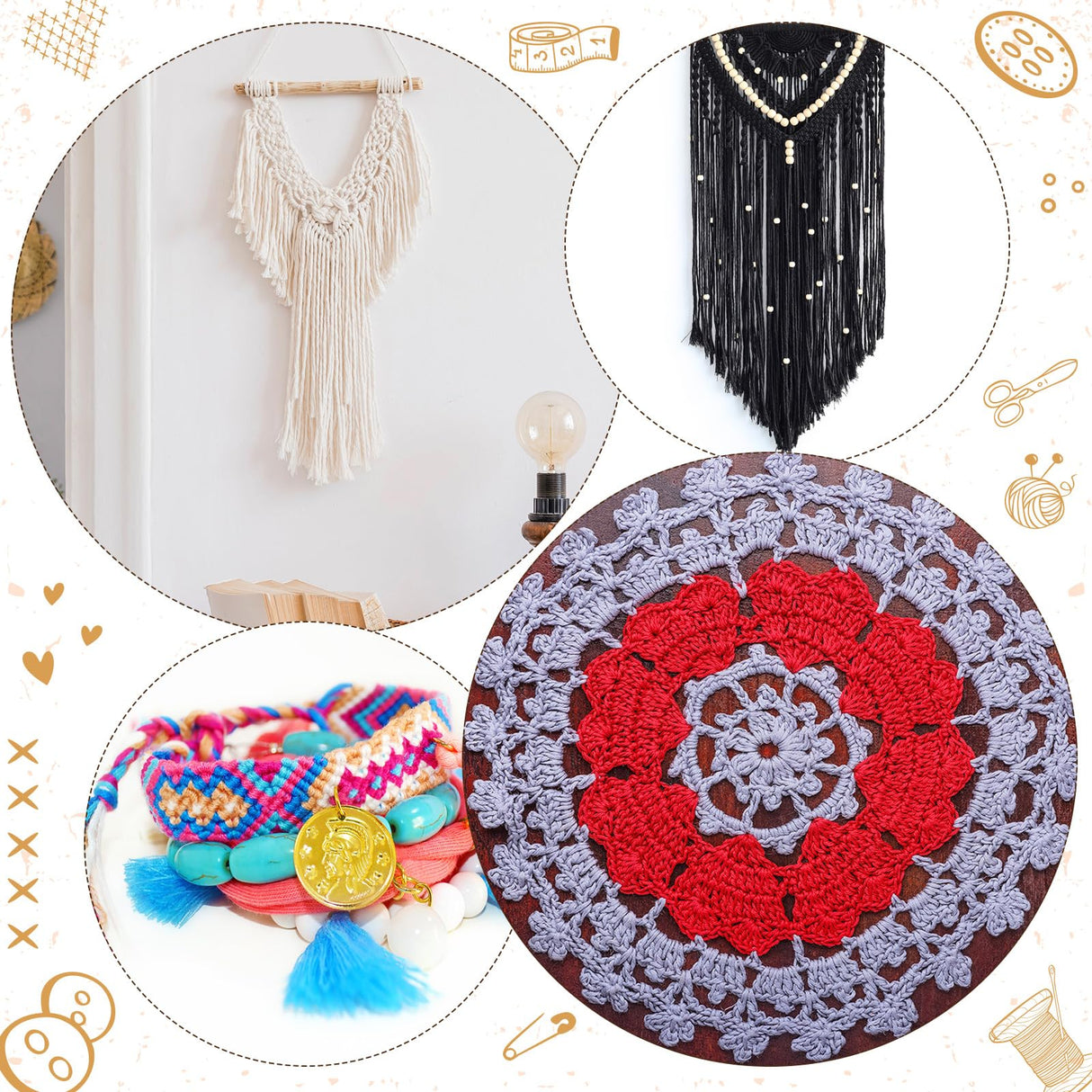 Thyle 6 Sets Rectangle Weaving Loom Kit 5.3 x 7.8'', 7.9 x 11.8'' Wood Weaving Loom with Needles and Tools DIY Looms for Weaving Kids Adult Beginners Thyle