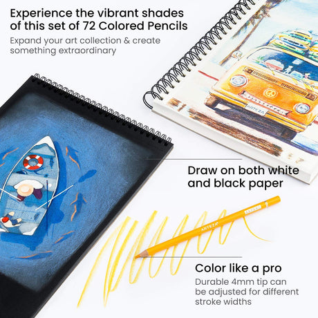 ARTEZA Colored Pencils for Adult Coloring, 72 Drawing Pencils with Soft Wax-Based Cores, Professional Art Supplies, Vibrant Pencil Set in Tin for ARTEZA