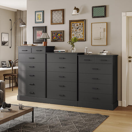 Hasuit Black Dresser for Bedroom, 6 Drawers Dresser Wood Storage Tower Clothes Organizer, Chest of 6 Drawers, Large Capacity Storage Cabinet, Tall Hasuit