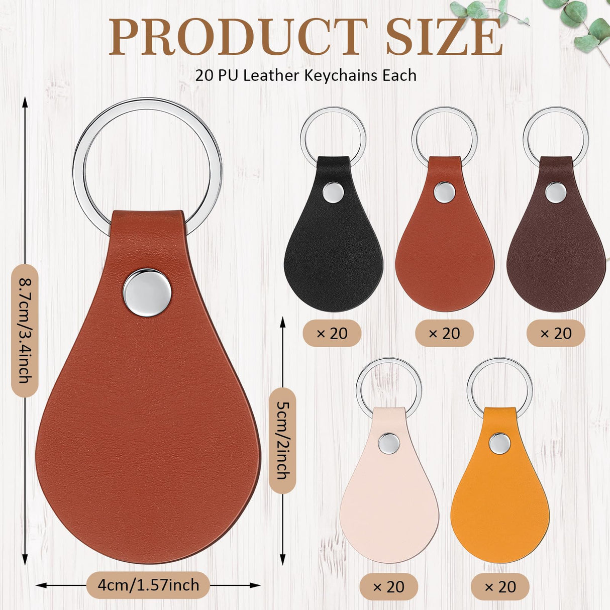 Geetery 100 Pcs PU Leather Key Fob Kit Blanks Key Fob Bulk with Rivets Key Rings DIY for Laser Engraving(Colorful) Geetery