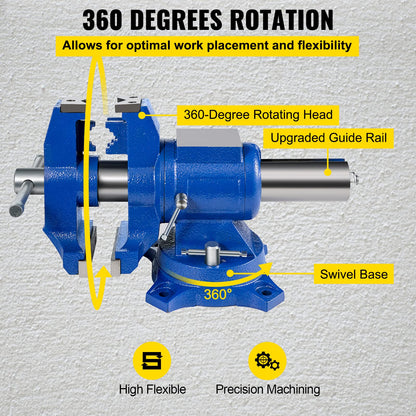 BestEquip 6" Heavy Duty Bench Vise, Double Swivel Rotating Vise Head/Body Rotates 360°,Pipe Vise Bench Vices 30Kn Clamping Force,for Clamping Fixing - WoodArtSupply