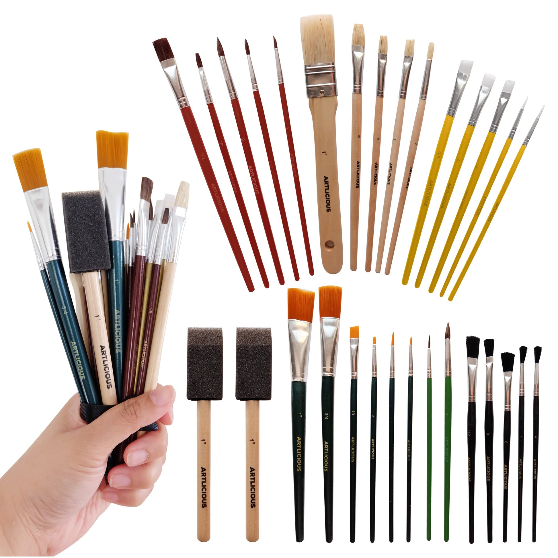 Artlicious Paint Brushes - Acrylic Paint Set and Detail Paint Brushes for Kids - Use with Craft, Watercolor, Oil, Gouache Paints, Face Art, Washable - WoodArtSupply