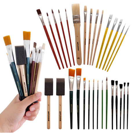 Artlicious Paint Brushes - Acrylic Paint Set and Detail Paint Brushes for Kids - Use with Craft, Watercolor, Oil, Gouache Paints, Face Art, Washable Artlicious
