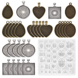 HOMEIDOL Resin Jewelry Molds Pendant Trays Making Kit with 30Pcs 5 Styles Metal Pendant and 1 Pc Silicone Epoxy Jewelry Casting Molds for Pendant HOMEIDOL