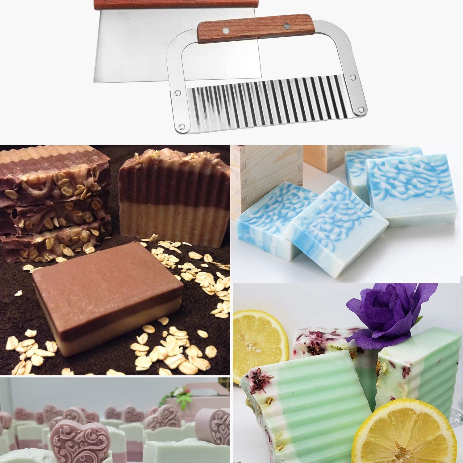 2 PCS Silicone soap molds Making Kit soap loaf bar Making molds (44oz Purple Pink Silicone) for Adults - Stainless Steel Wavy & Straight Slicer MDPQT