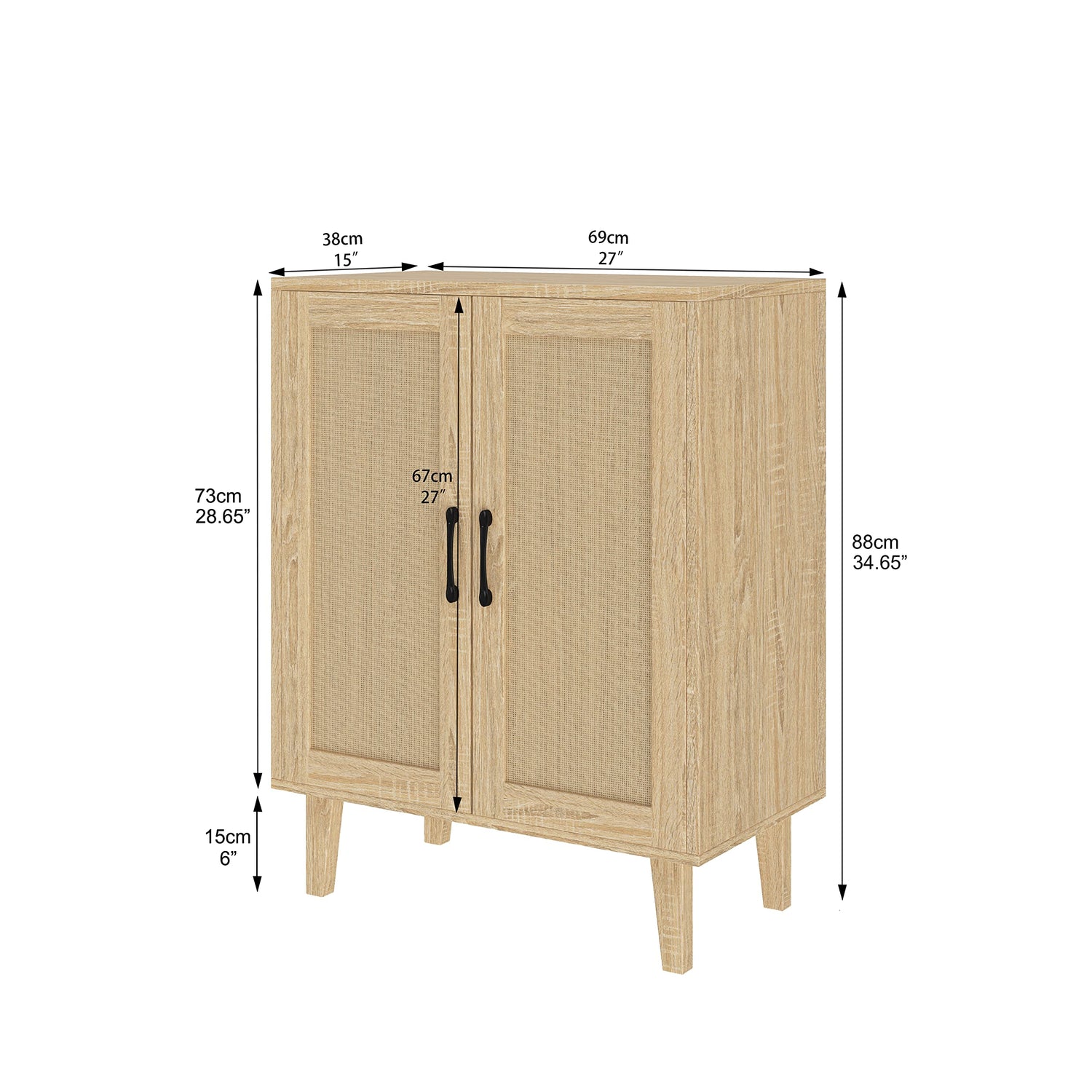 Panana Buffet Cabinet Sideboard with Rattan Decorated Doors Kitchen Storage Cupboard Accent Cabinet (Natural Wood) Panana