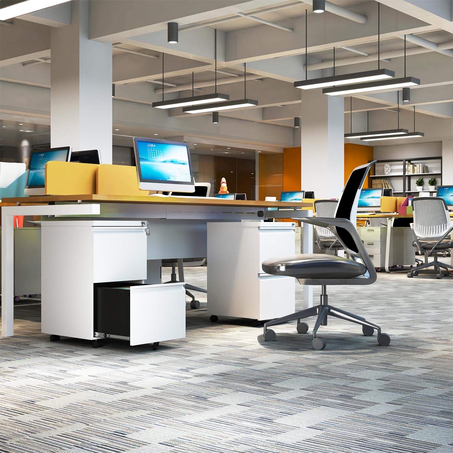 BIZOEIRON 2 Drawer Mobile File Cabinet,Under Desk Metal Filing Cabinet with Lock and Wheels,Rolling File Cabinet for Home Office Legal/Letter/A4 File BIZOEIRON