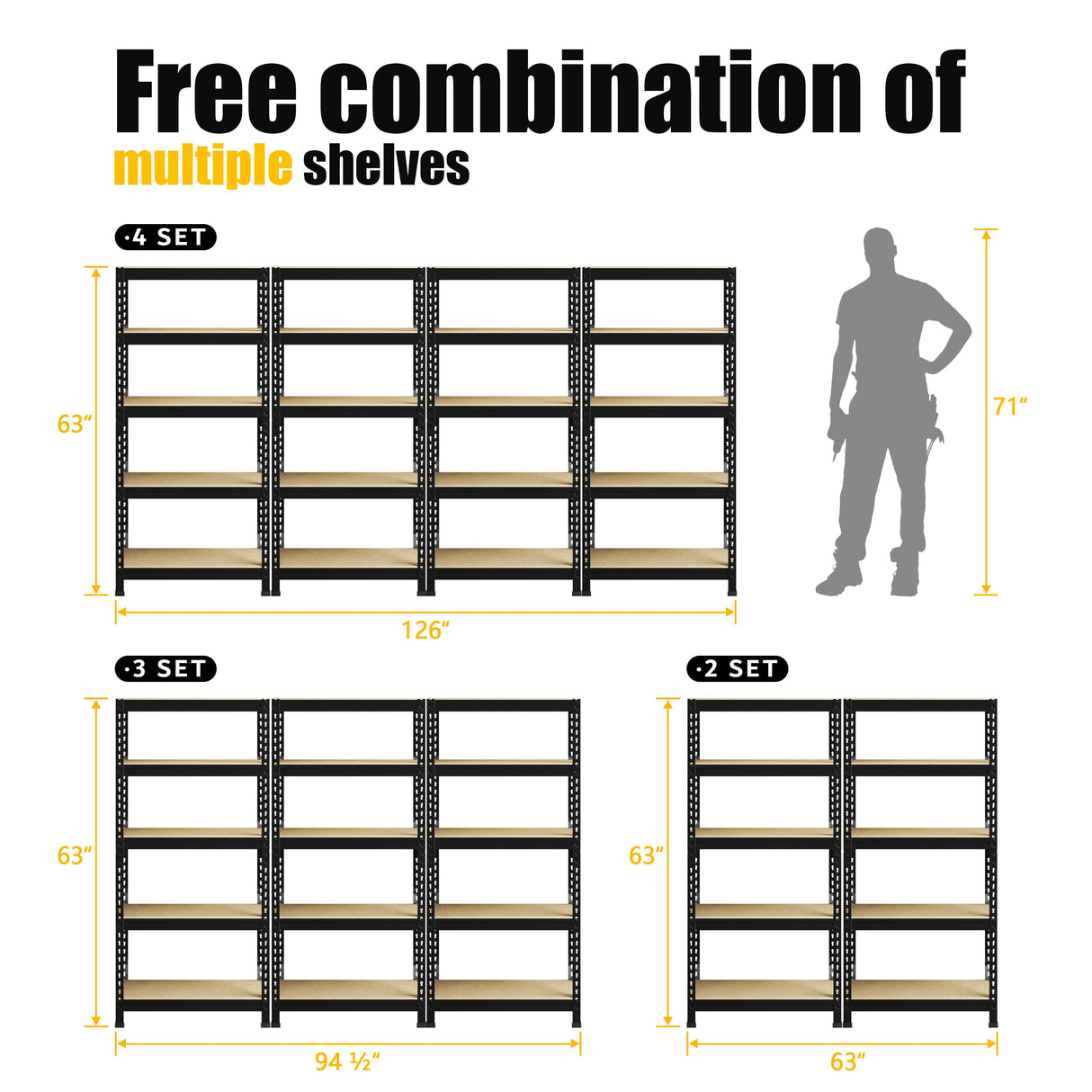 PrimeZone 32" W x 16" D x 63" H Storage Shelves - 5 Tier Adjustable Garage Storage Shelving, Heavy Duty Metal Storage Utility Rack Shelf Unit for PrimeZone