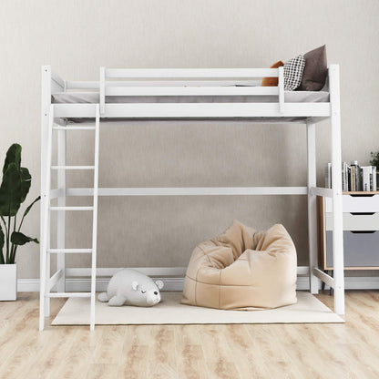 High-Quality Twin Size Wooden Loft Bed with Ladder and Safety Rail by Harper & Bright Designs - WoodArtSupply