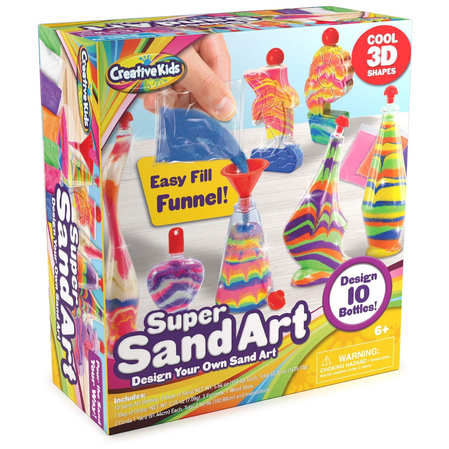 Creative Kids Sand Art Activity Kit for Kids - 10 Sand Art Bottles and 10 Colored Cool Sand Bags + Glitter Sand - Create Your Own Sand Art - DIY Arts Creative Kids