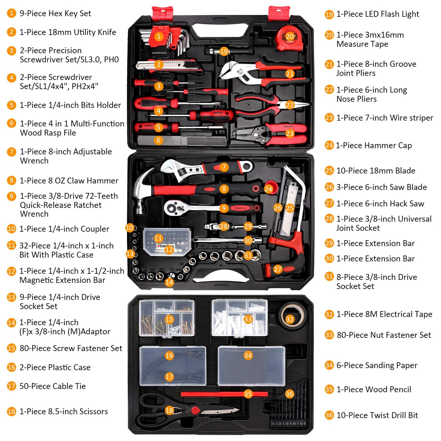 KingTool 325 Piece Home Repair Tool Kit, General Home/Auto Repair Tool Set, Toolbox Storage Case with Drawer, General Household Tool Kit - Perfect - WoodArtSupply