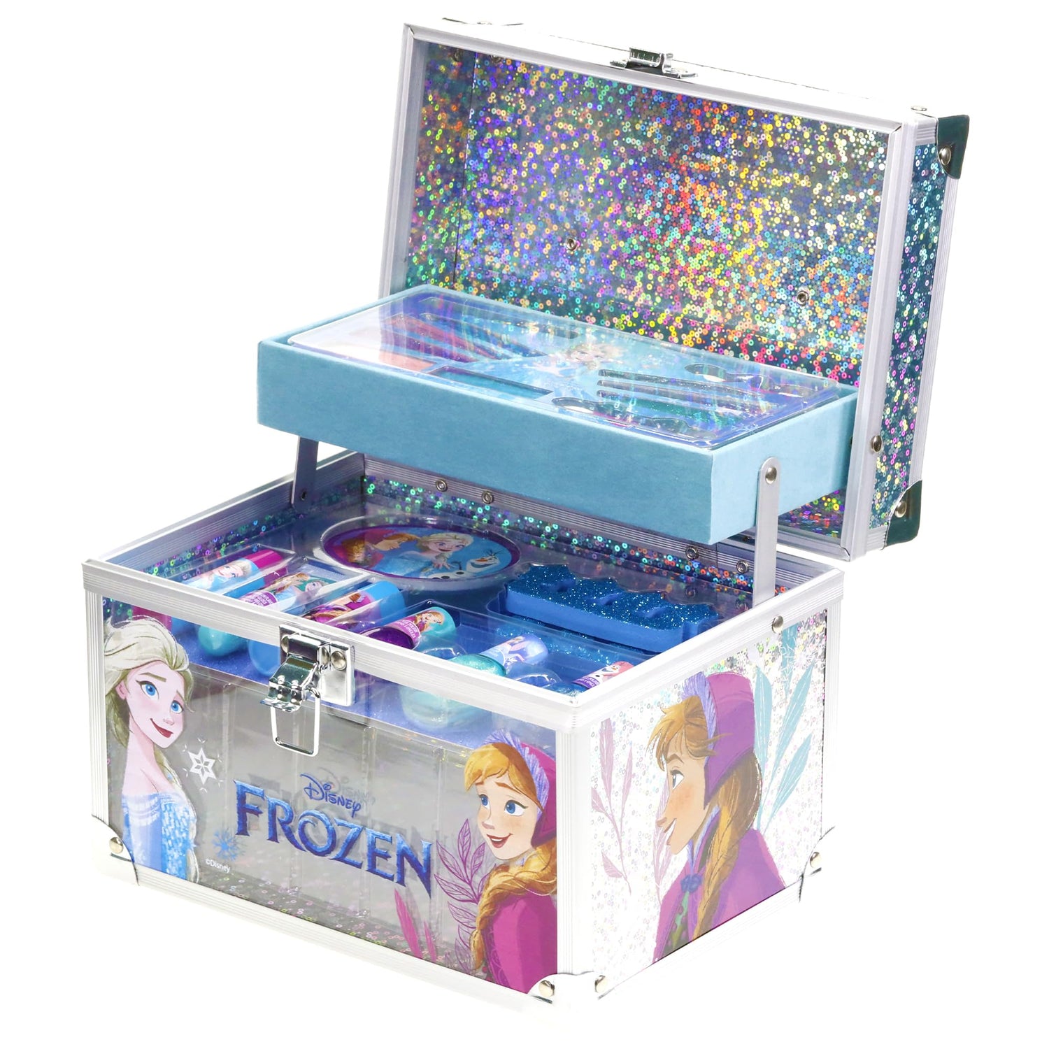 Disney Frozen Train Case Girls Beauty Set, Kids Makeup Kit for Girls, Real Washable Toy Makeup Set, Frozen Gift, Play Makeup, Pretend Play, Party Townley Girl