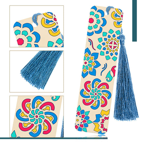 92 Pieces Unfinished Wood Bookmark with Colorful Tassels DIY Templates Blank Bookmarks Ornament Wooden Bookmarks DIY Bookmarks for Kids DIY Crafts TaoBary