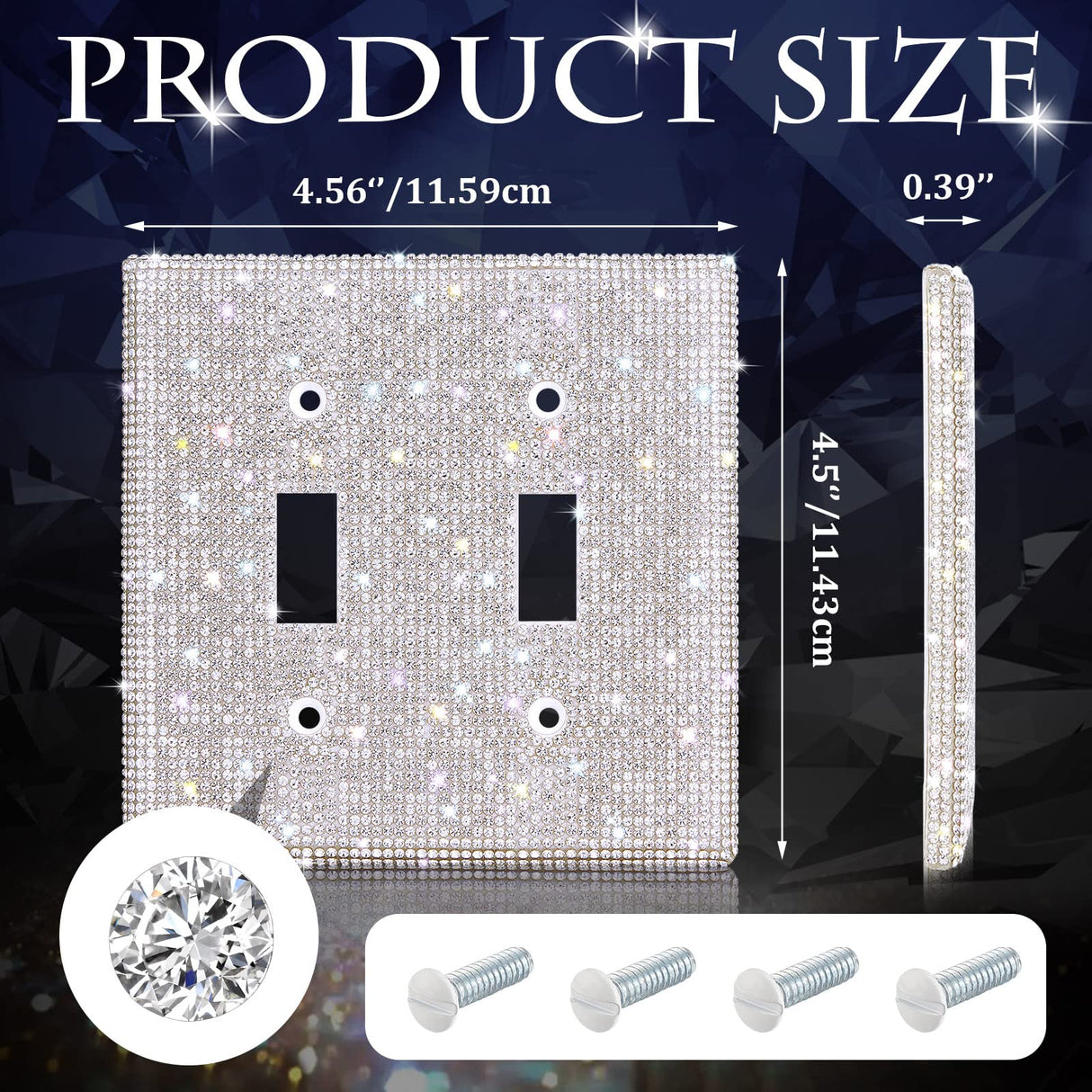 Shiny Rhinestones Wall Plate Cover Switch Cover Outlet Covers Wall Plate Cover Switch Cover Decorative Bling Switch Cover (Silver,2-Gang Toggle) Yookeer