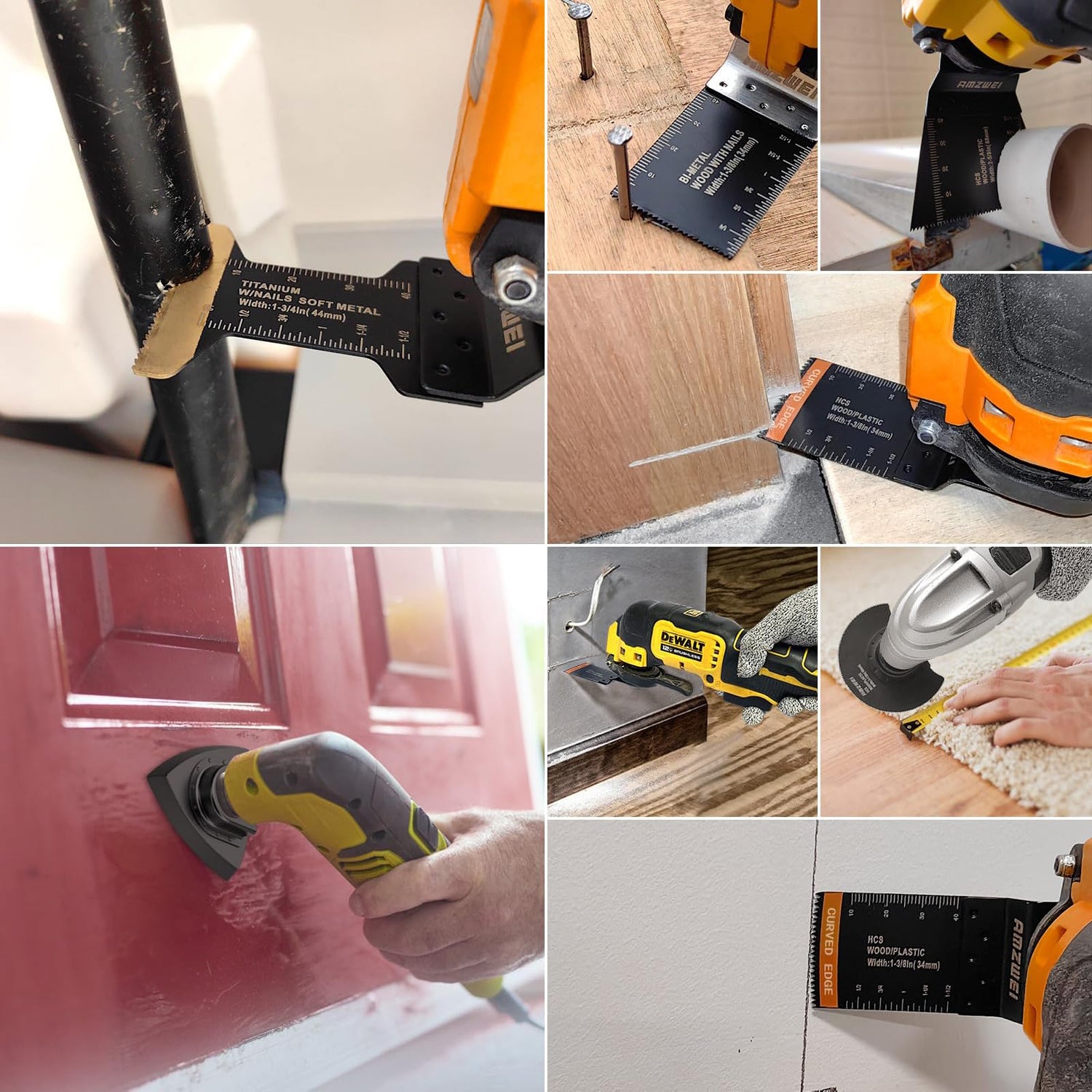 AMZWEI 154 Metal Wood Oscillating Tool Blade, Titanium Oscillating Saw Blades with Sandpaper, Quick Release Multi Tool Blades Kits for Dewalt Ryobi AMZWEI