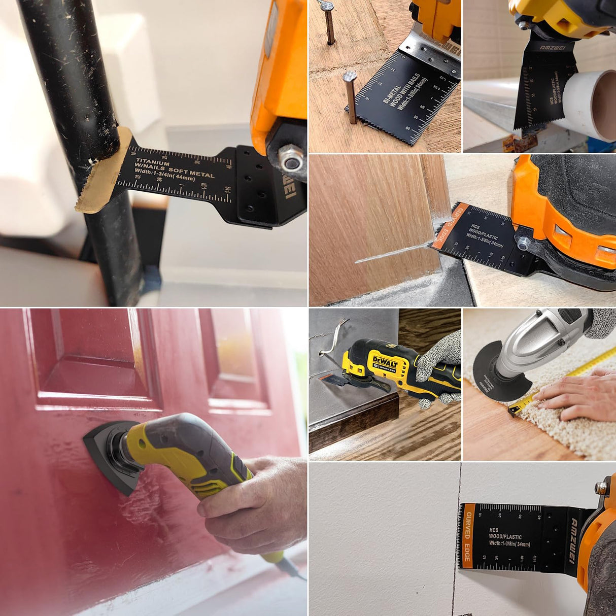 AMZWEI 154 Metal Wood Oscillating Tool Blade, Titanium Oscillating Saw Blades with Sandpaper, Quick Release Multi Tool Blades Kits for Dewalt Ryobi AMZWEI