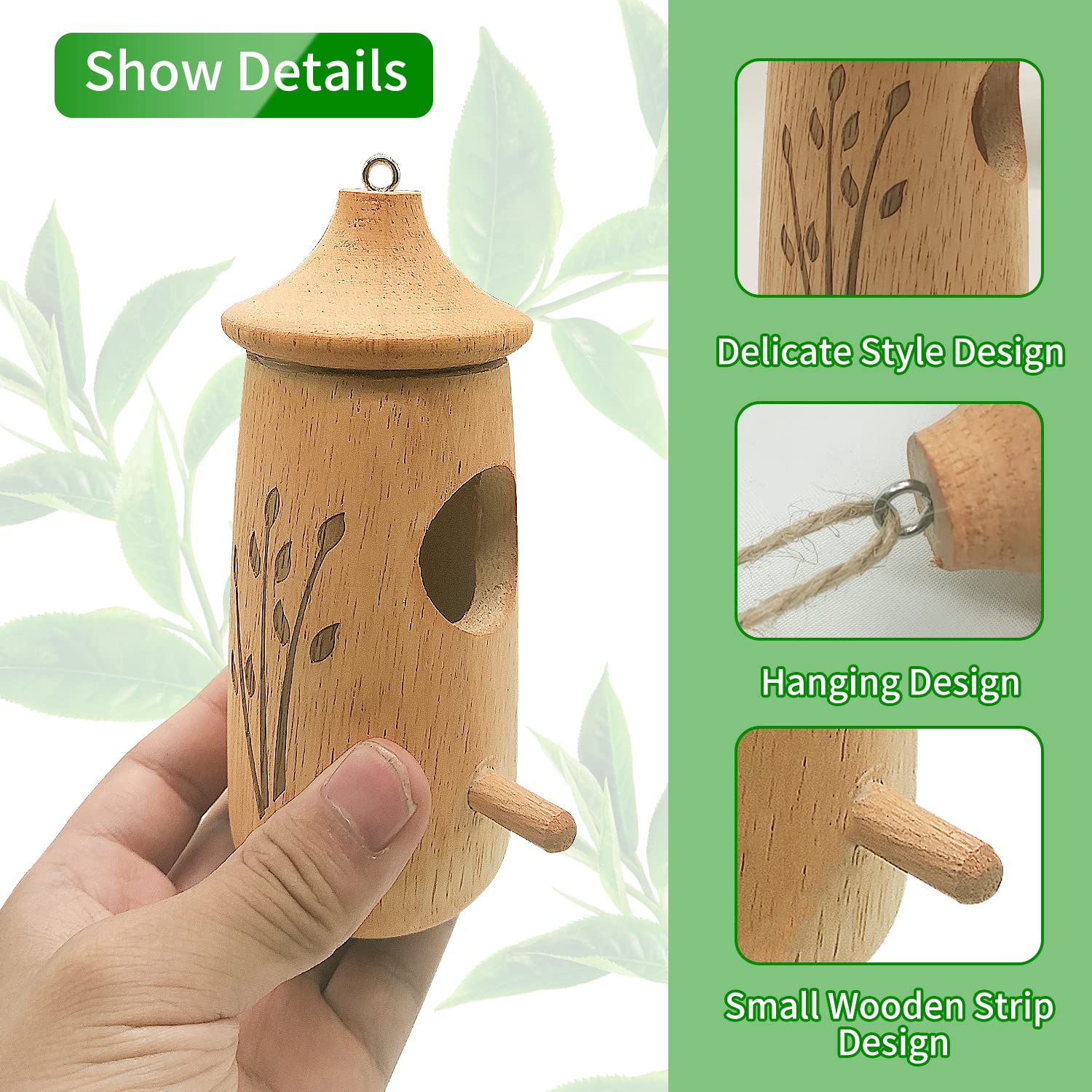 Hummingbird House for Outside Hanging,Wooden Humming Bird Houses for Outside for Nesting Hanging,Natural Hummingbird Swing Nest for Wren Swallow CANIPHA