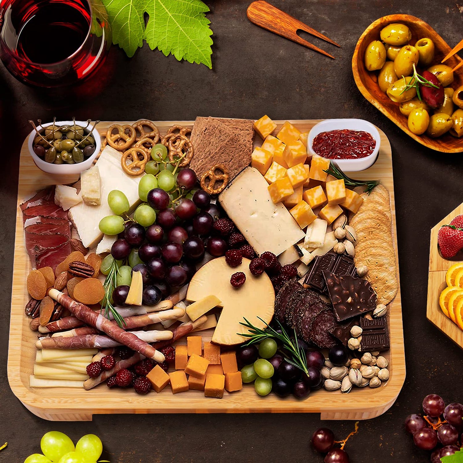 Large Charcuterie Cheese Board and Knife Set, 3 Drawers Kitchen Charcuterie Platter & Large Serving Tray - House Warming, Anniversary Wedding Gifts YZS Housm