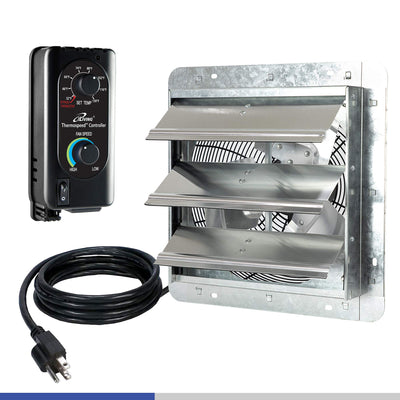 iLIVING 12" Wall Mounted Shutter Exhaust Fan, Automatic Shutter, with Thermostat and Variable Speed controller, 0.6A, 960 CFM, 1400 SQF Coverage Area