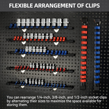 Reniteco Socket Organizer Drive ABS Tools-Socket Holder, Premium Quality 9 Pieces Holders Kit 1/4-Inch x 48 Clips, 3/8-Inch x 45 Clips, 1/2-Inch x 36 - WoodArtSupply