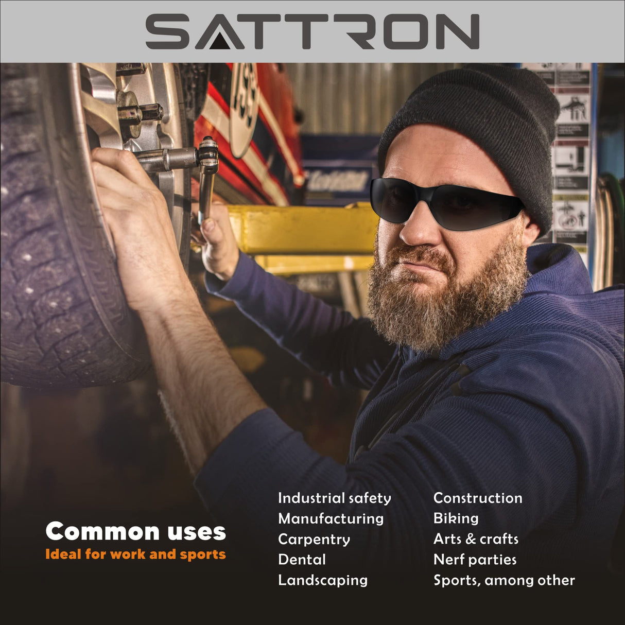 SATTRON 3 Pack of Tinted Safety Glasses, Scratch & Impact Resistant Protective Eyewear, Dark Lenses for UV Protection SATTRON