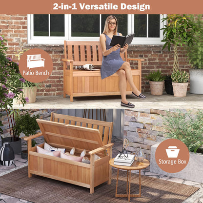 Tangkula 48 Inch Patio Storage Bench, Hardwood Storage Loveseat with 34.2 Gal Inner Space, Entryway Large Deck Box w/Slatted Backrest, Wooden Storage