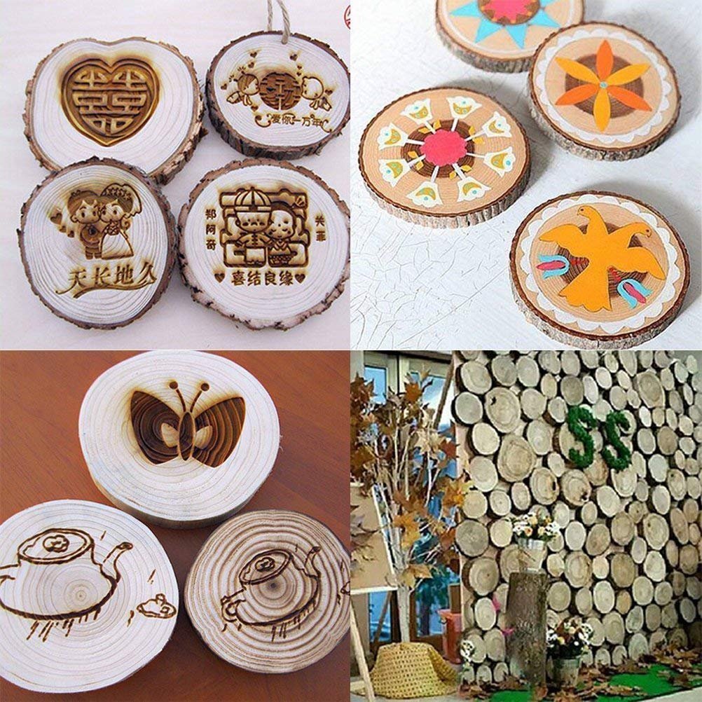 Unfinished Natural with Tree Bark Wood Slices 30 Pcs 2.4-2.8 inch Disc  Coasters Wood Coaster Pieces Craft Wood kit Circles Crafts Christmas